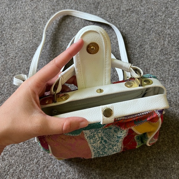 Vintage 90s Y2K Chateau Genuine Leather Patchwork Top Handle Crossbody Bag - Picture 13 of 15